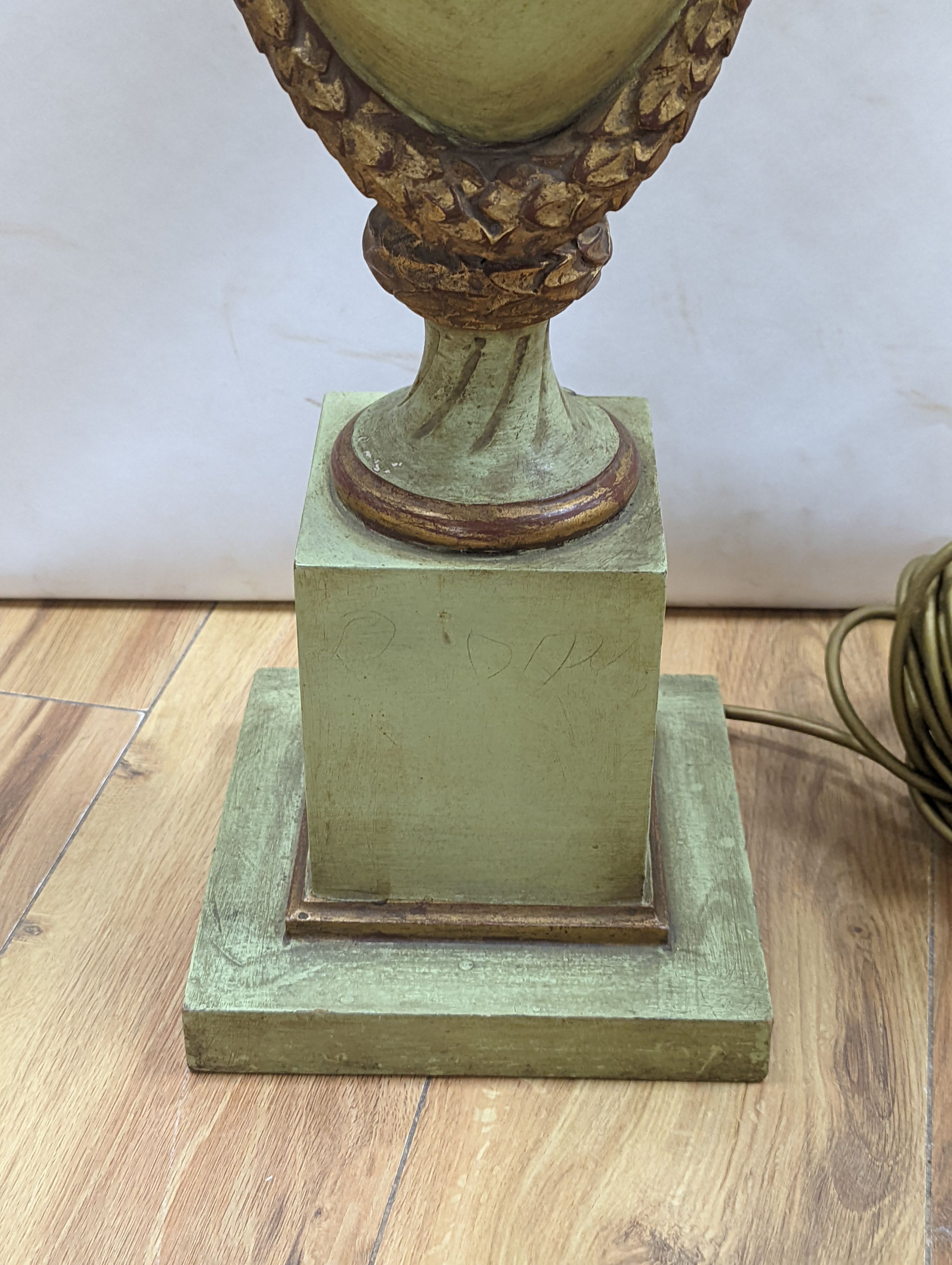 A green and gilt painted table lamp 60cm